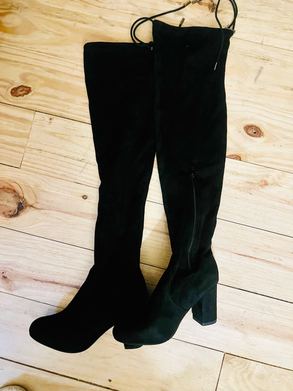 Nature Breeze Black Over-the-Knee Block Heel Boots